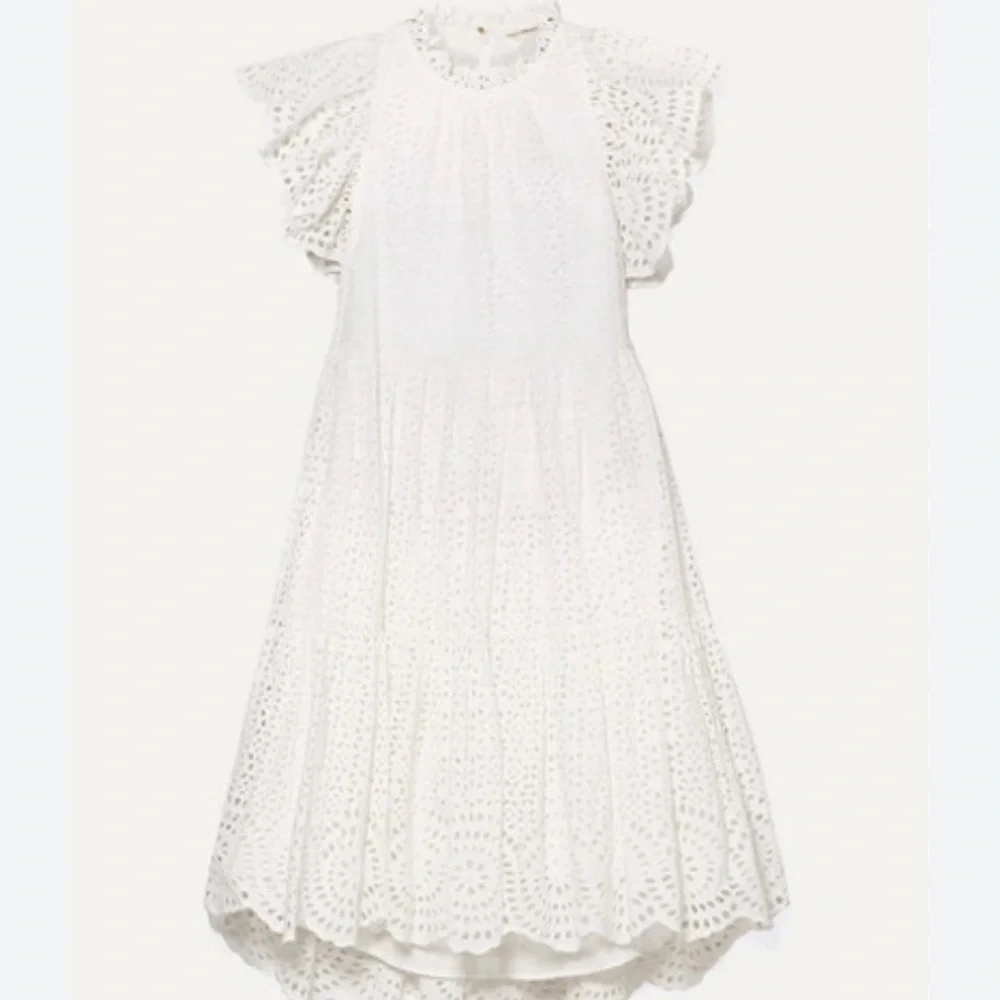 Ulla Johnson Norah Eyelet Mini Dress in White Short Sleeve Ruffle - Picture 2 of 11